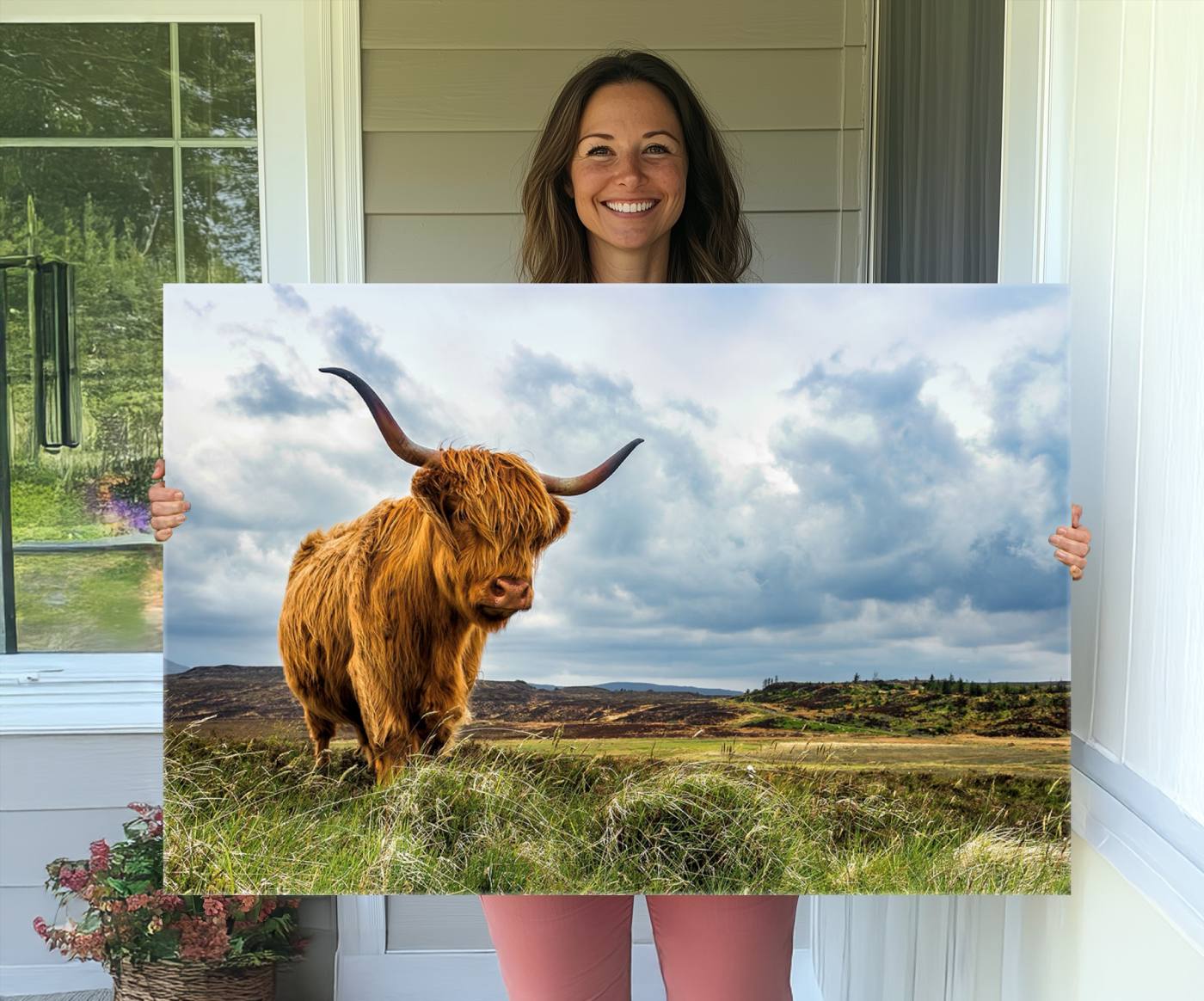 74693-MGV-CV-36X24-Highland Cattle Wall Art Cow Canvas Print Animal Art