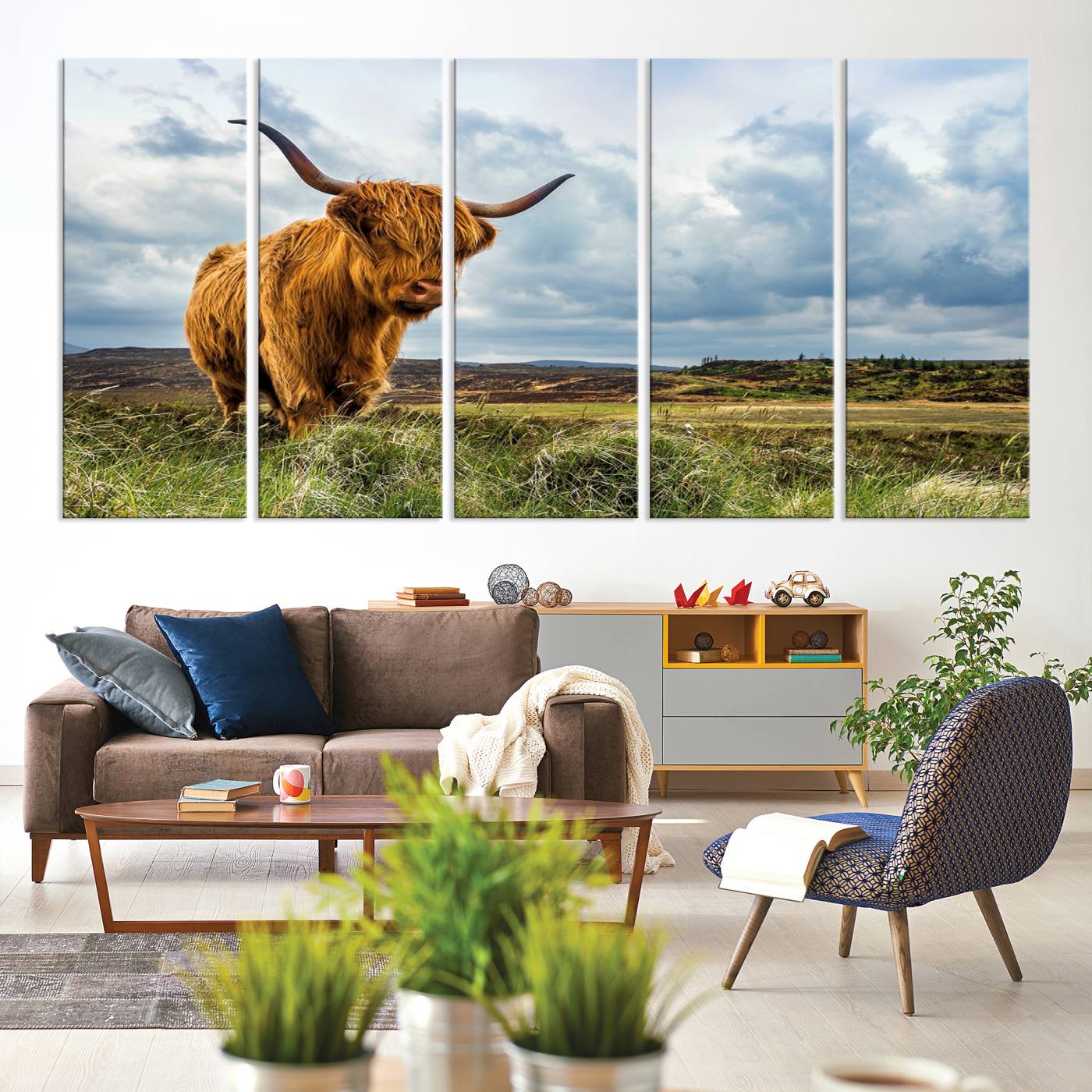 74693-MGV-CV-60X31-5P-Highland Cattle Wall Art Cow Canvas Print Animal Art