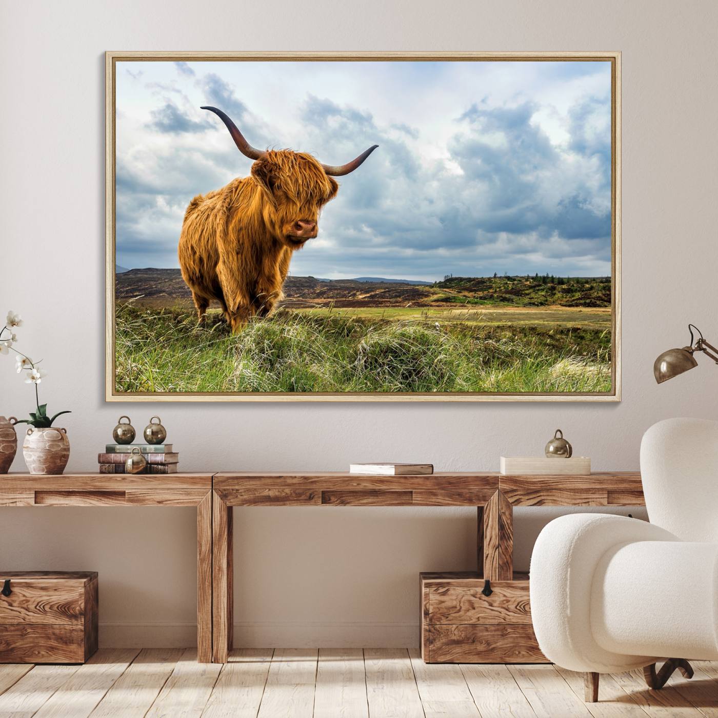 74693-MGV-FC-36X24_Natural-Highland Cattle Wall Art Cow Canvas Print Animal Art