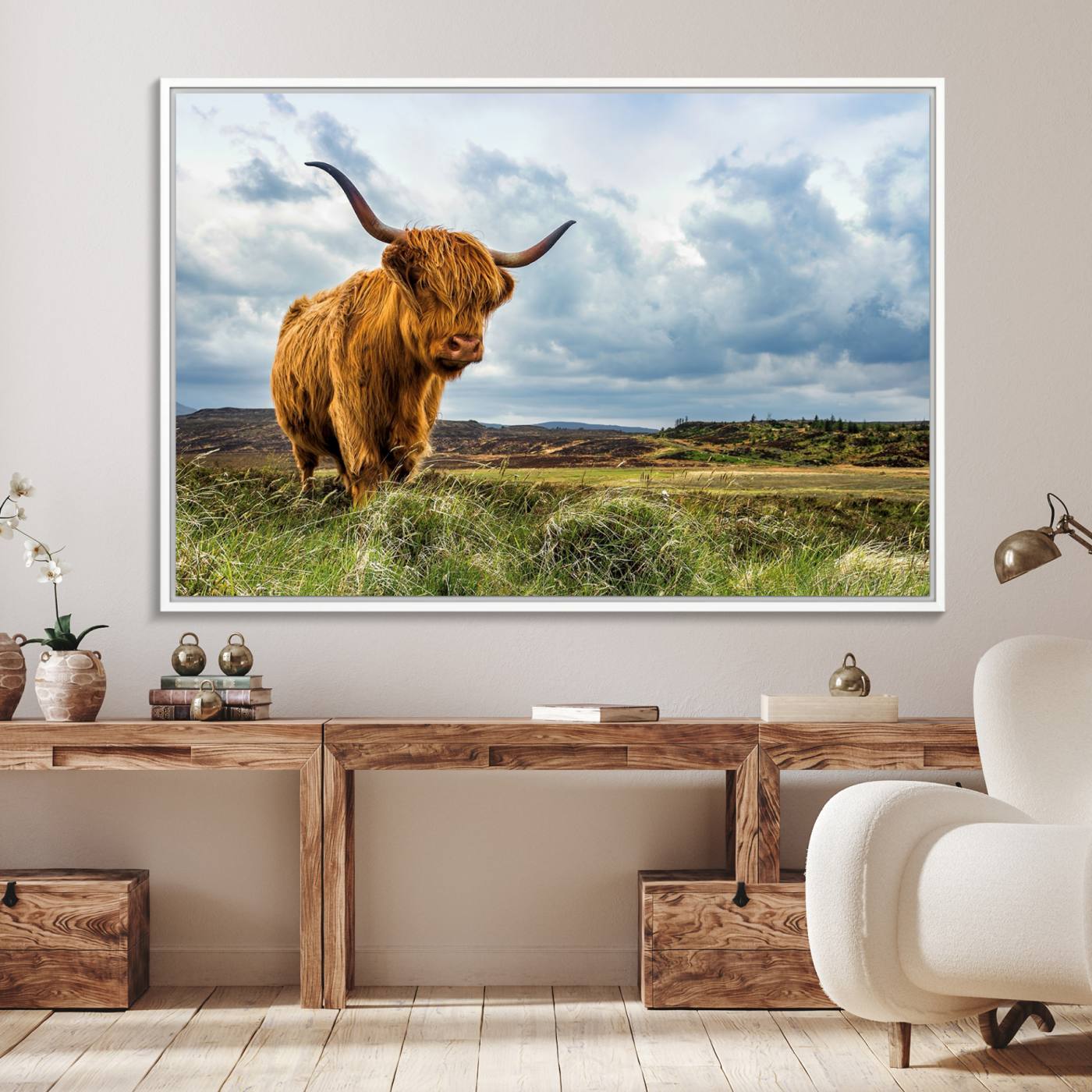 74693-MGV-FC-36X24_White-Highland Cattle Wall Art Cow Canvas Print Animal Art