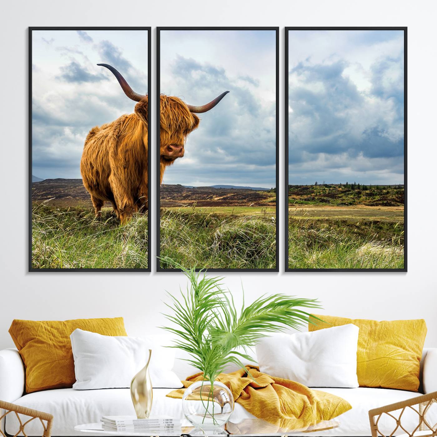 74693-MGV-FC-48X32-3P_Black-Highland Cattle Wall Art Cow Canvas Print Animal Art