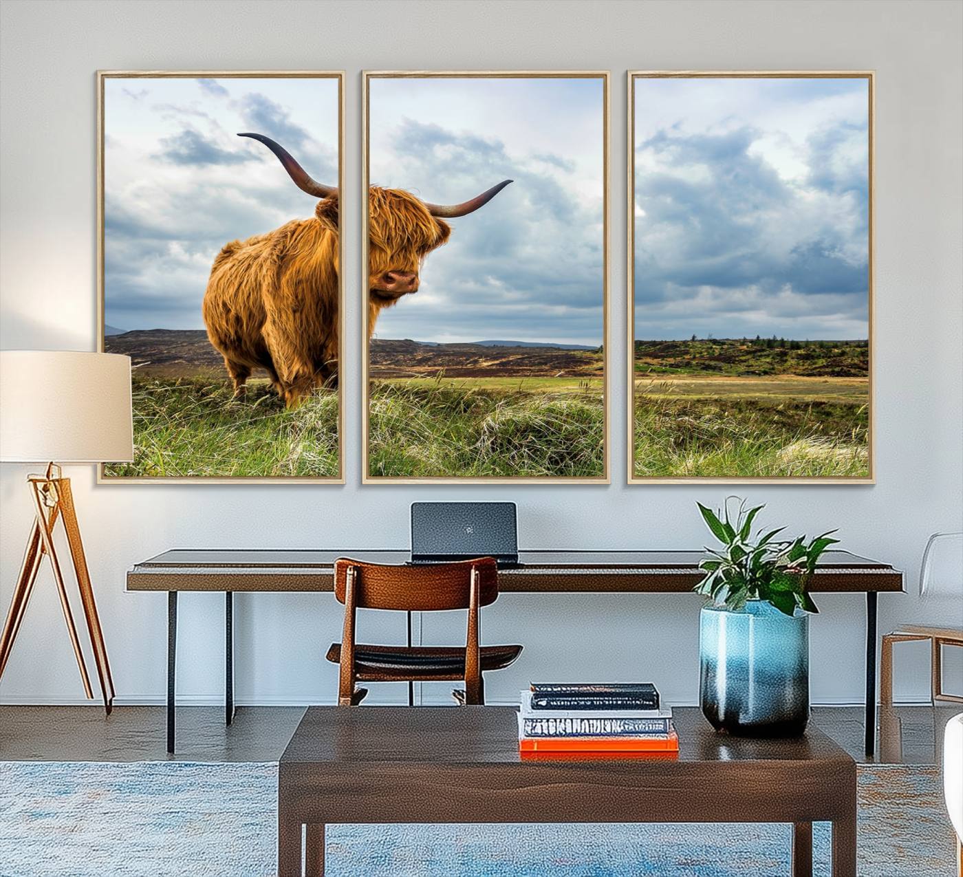 74693-MGV-FC-48X32-3P_Natural-Highland Cattle Wall Art Cow Canvas Print Animal Art