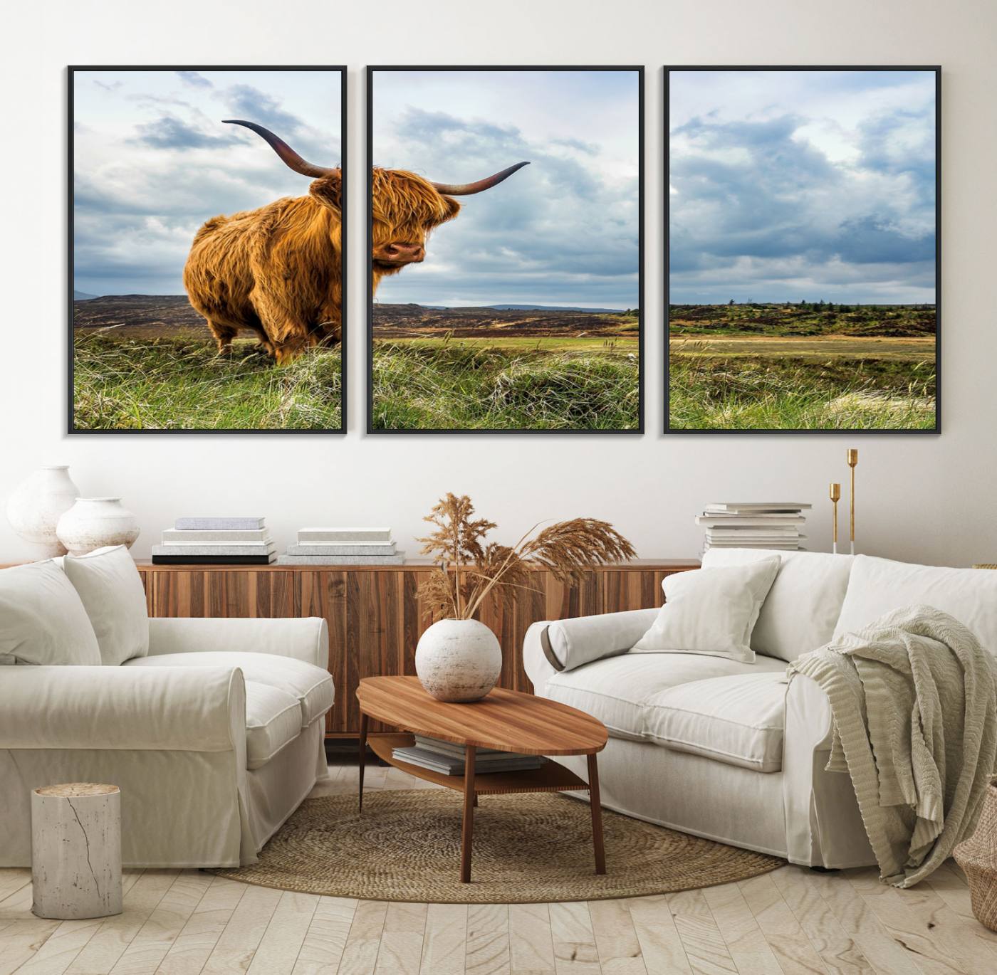 74693-MGV-FC-60X30-3P_Black-Highland Cattle Wall Art Cow Canvas Print Animal Art