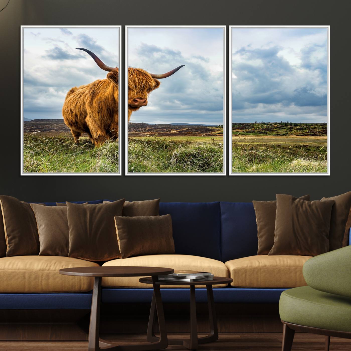 74693-MGV-FC-60X30-3P_White-Highland Cattle Wall Art Cow Canvas Print Animal Art