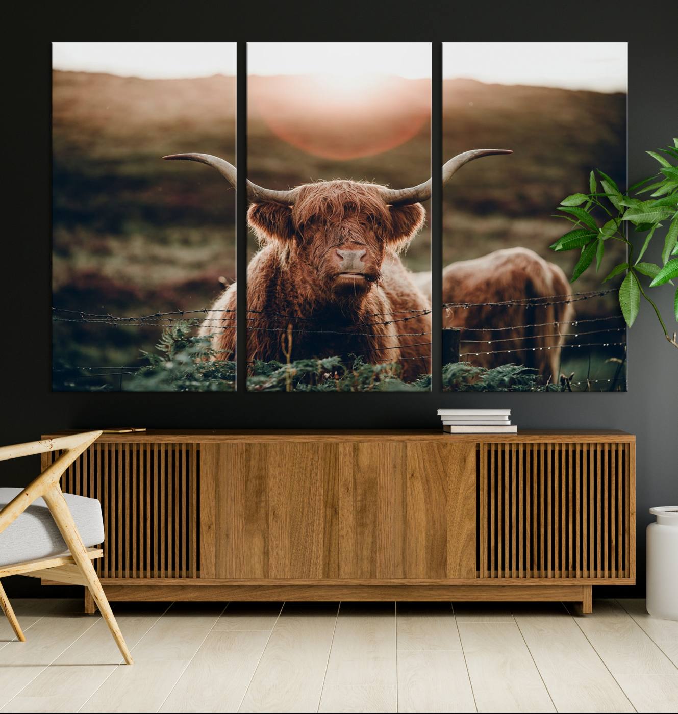 13059-MGV-CV-36X24-Highland Cow Animal Canvas Wall Art Texas Cattle Art Print Farmhouse Wall Art Canvas Print