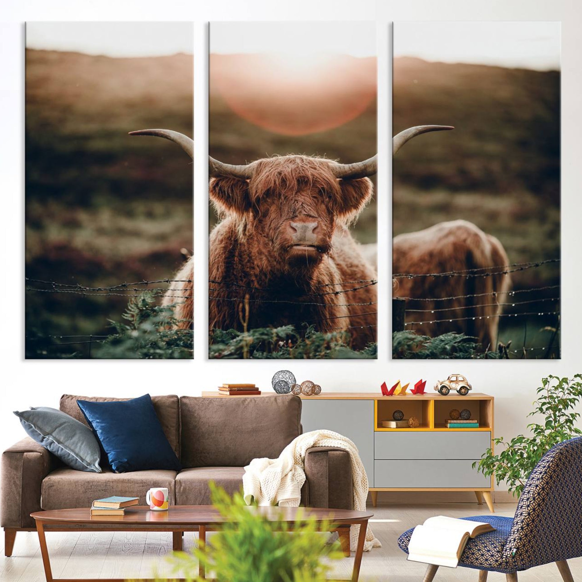 13059-MGV-CV-36X24-Highland Cow Animal Canvas Wall Art Texas Cattle Art Print Farmhouse Wall Art Canvas Print