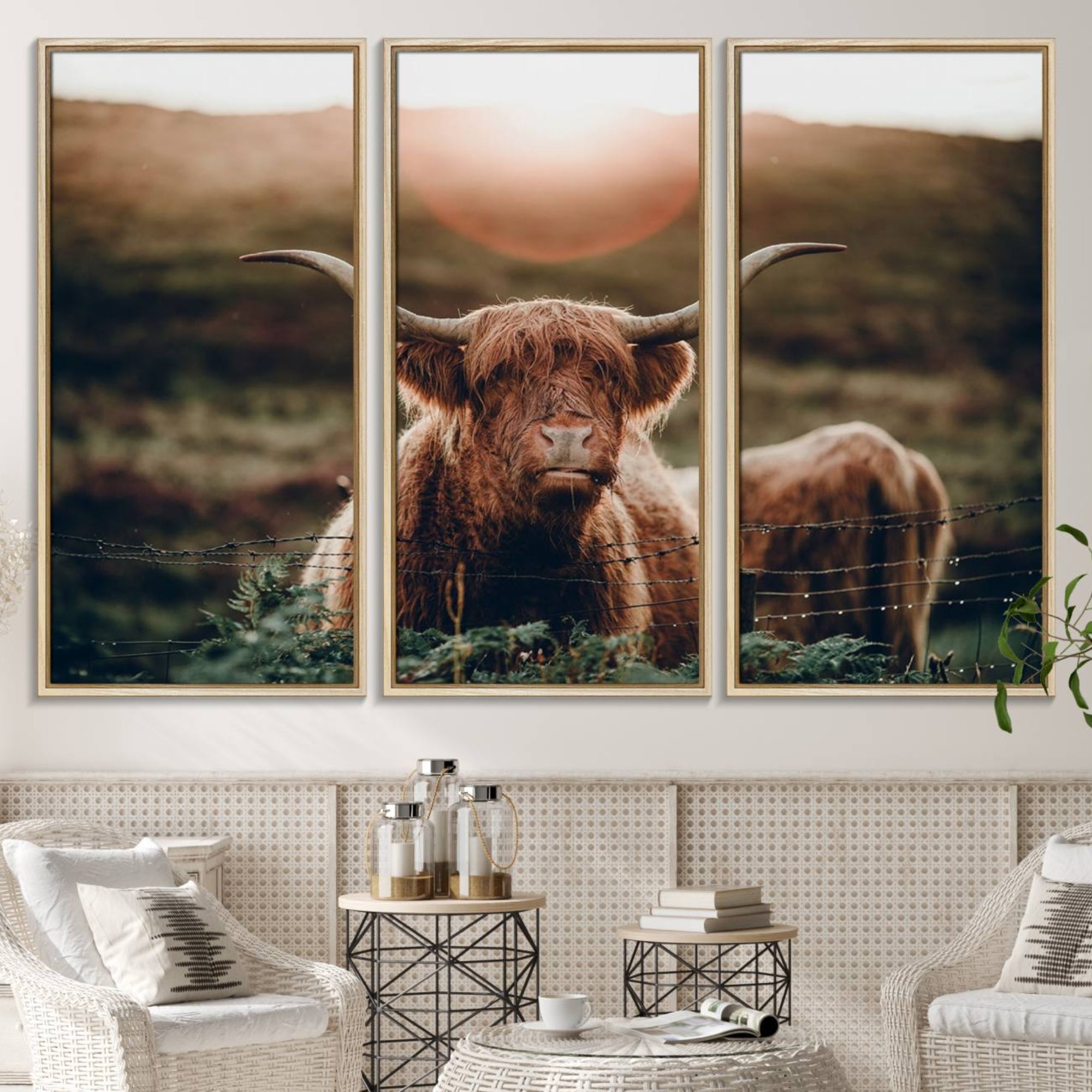 13059-MGV-CV-36X24-Highland Cow Animal Canvas Wall Art Texas Cattle Art Print Farmhouse Wall Art Canvas Print