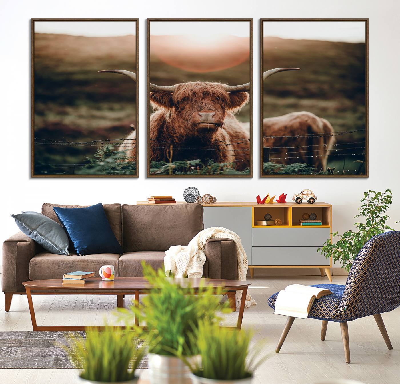 13059-MGV-CV-36X24-Highland Cow Animal Canvas Wall Art Texas Cattle Art Print Farmhouse Wall Art Canvas Print