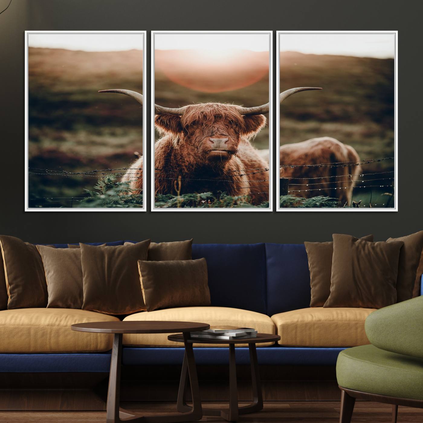 13059-MGV-FC-60X30-3P_White-Highland Cow Animal Canvas Wall Art Texas Cattle Art Print Farmhouse Wall Art Canvas Print