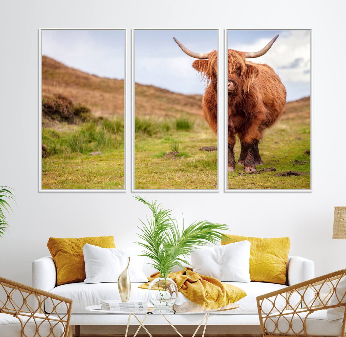 63076-MGV-CV-36X24-Highland Cow Animal Canvas Wall Art Texas Cattle Art Print Farmhouse Wall Art Canvas Print