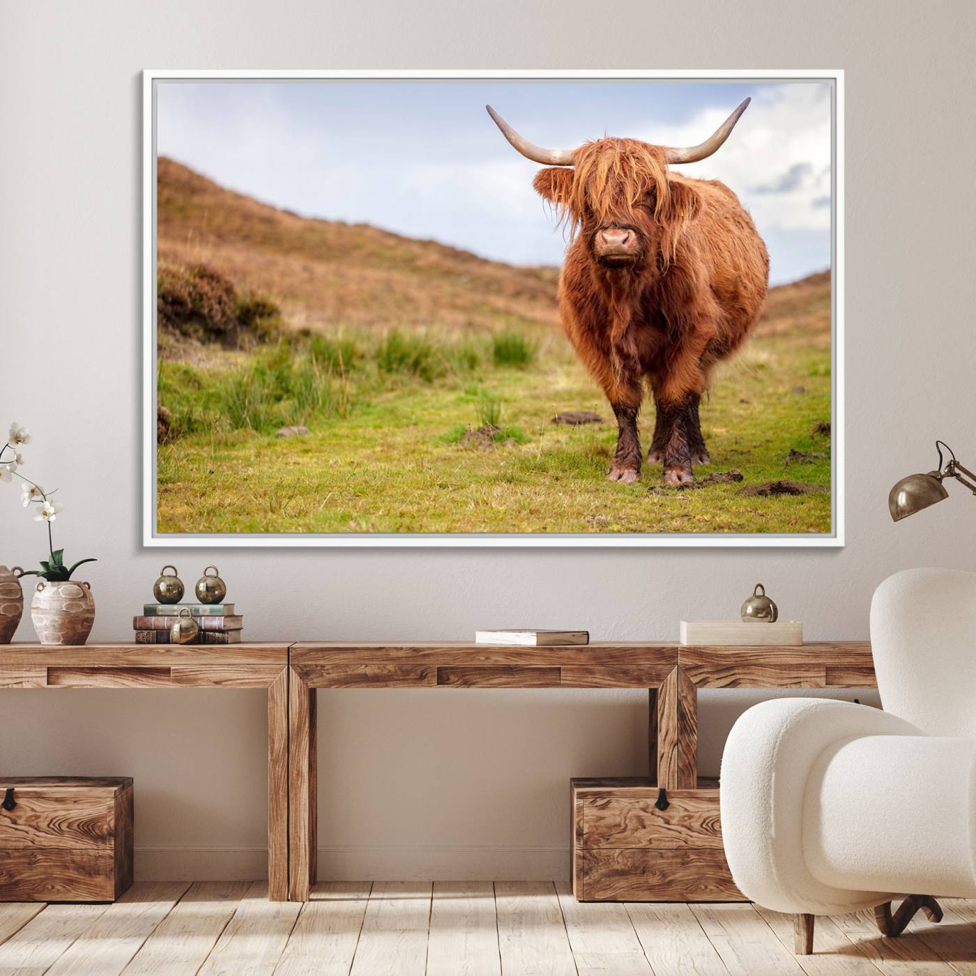 Highland Cow Animal Canvas Wall Art Texas Cattle Art Print Farmhouse Wall Art Canvas Print