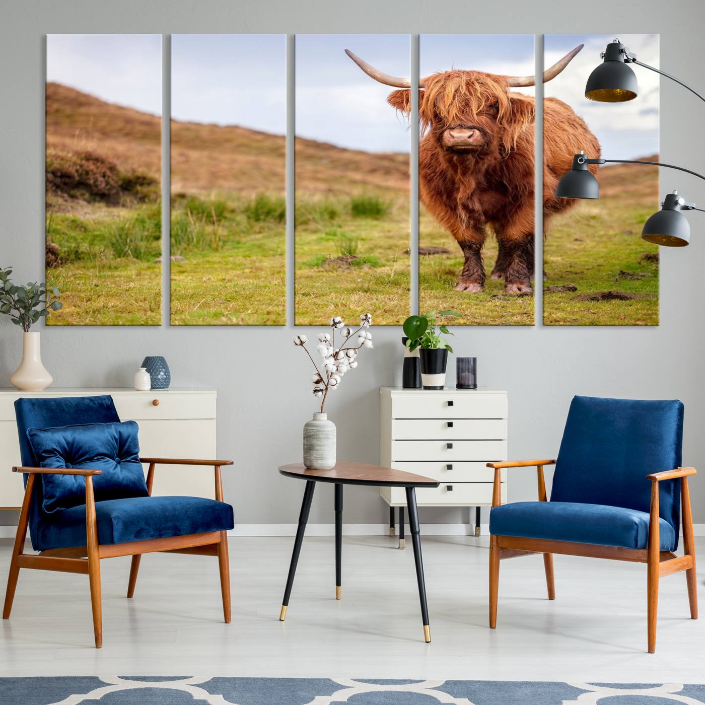 63076-MGV-CV-36X24-Highland Cow Animal Canvas Wall Art Texas Cattle Art Print Farmhouse Wall Art Canvas Print