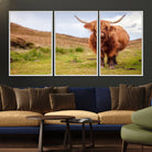 Highland Cow Animal Canvas Wall Art Texas Cattle Art Print Farmhouse Wall Art Canvas Print