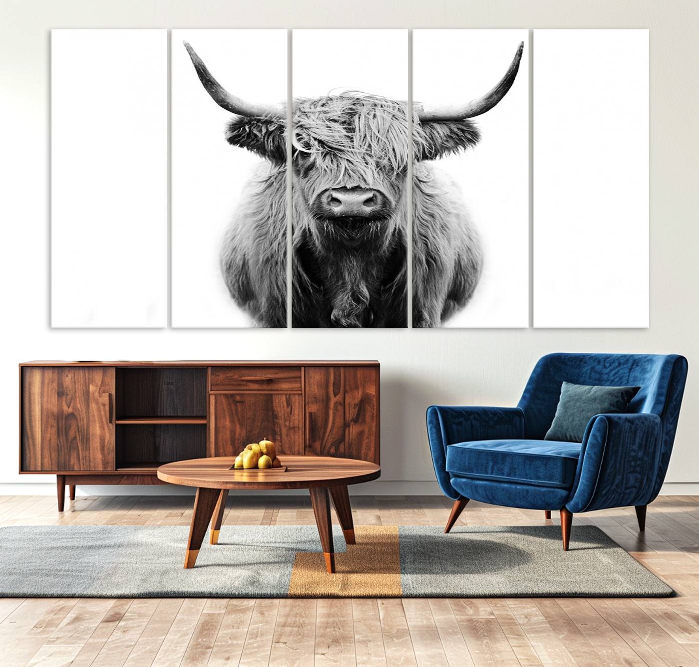 81315-MGV-CV-36X24-Highland Cow Canvas Wall Art Print – Farmhouse Black White Rustic Animal Cattle Artwork for Home, Office, Living Room