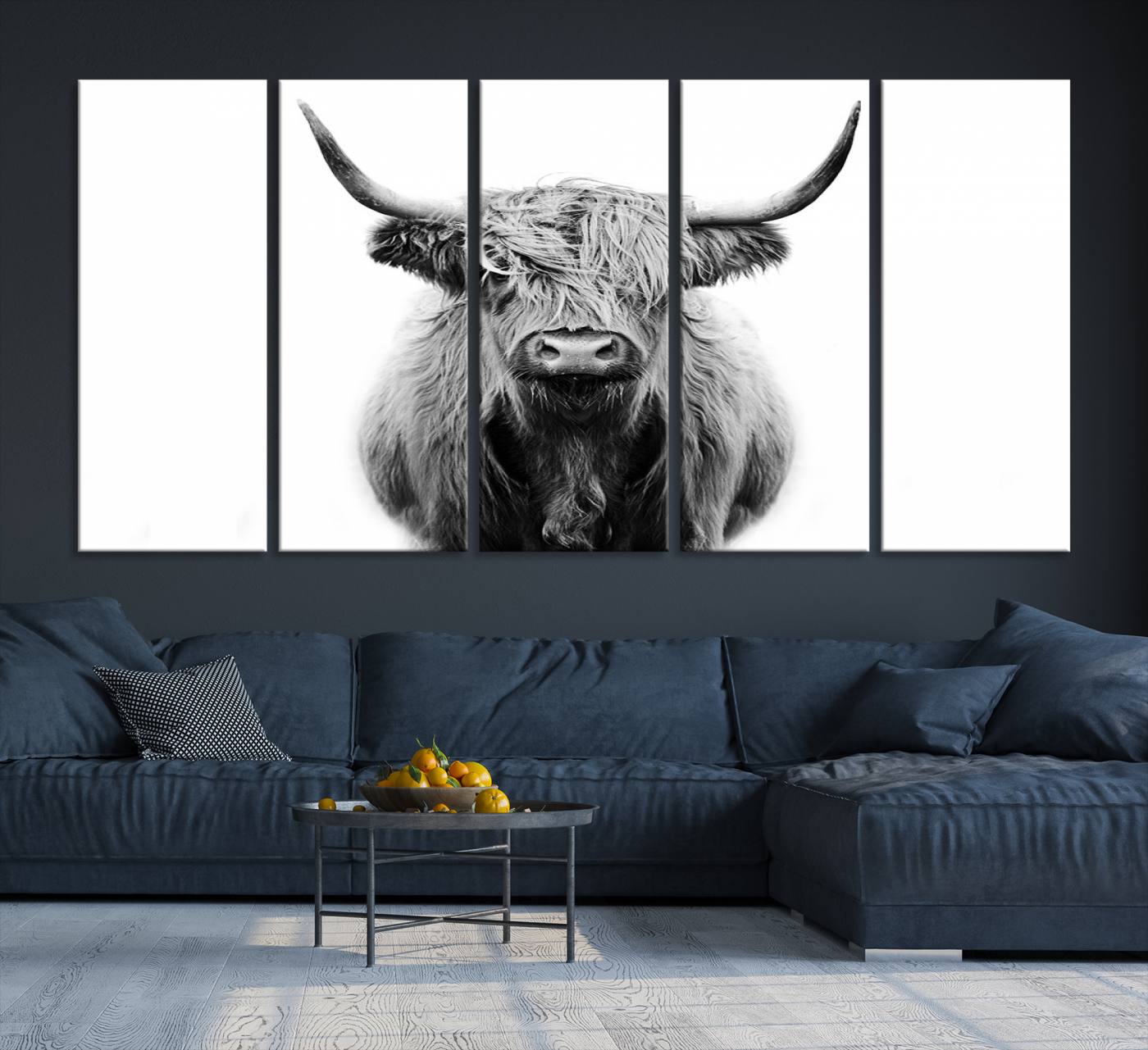 81315-MGV-CV-36X24-Highland Cow Canvas Wall Art Print – Farmhouse Black White Rustic Animal Cattle Artwork for Home, Office, Living Room