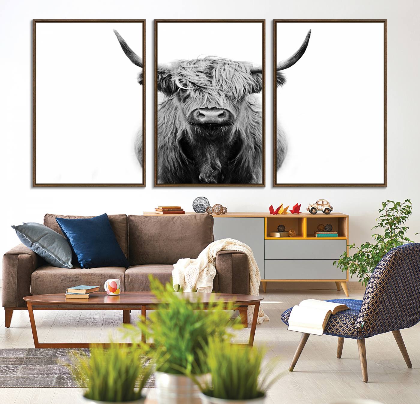 81315-MGV-CV-36X24-Highland Cow Canvas Wall Art Print – Farmhouse Black White Rustic Animal Cattle Artwork for Home, Office, Living Room