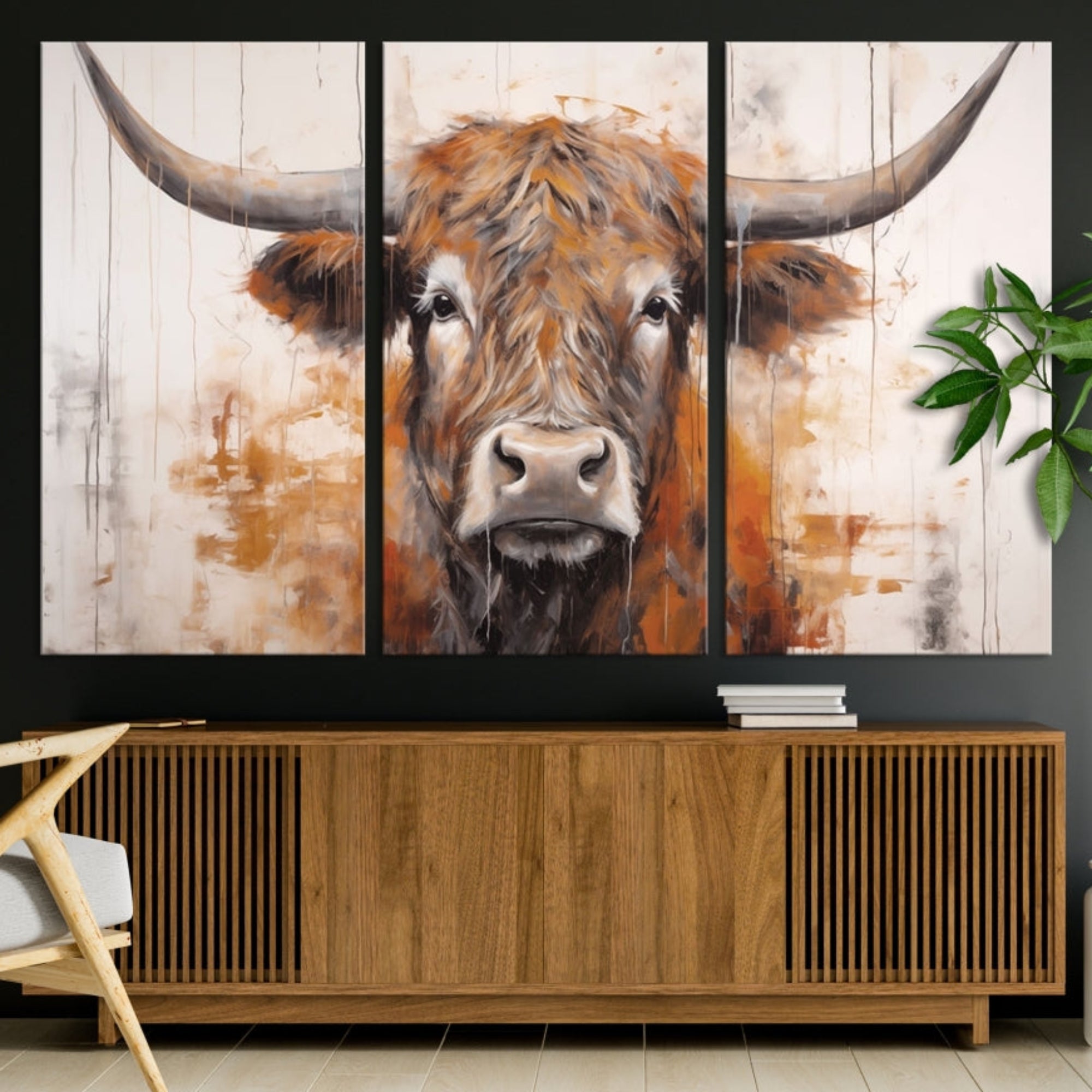 Edit-Images-Highland Cow Canvas Wall Art Print – Rustic Farmhouse Decor in Bold Artistic Style – Ready to Hang