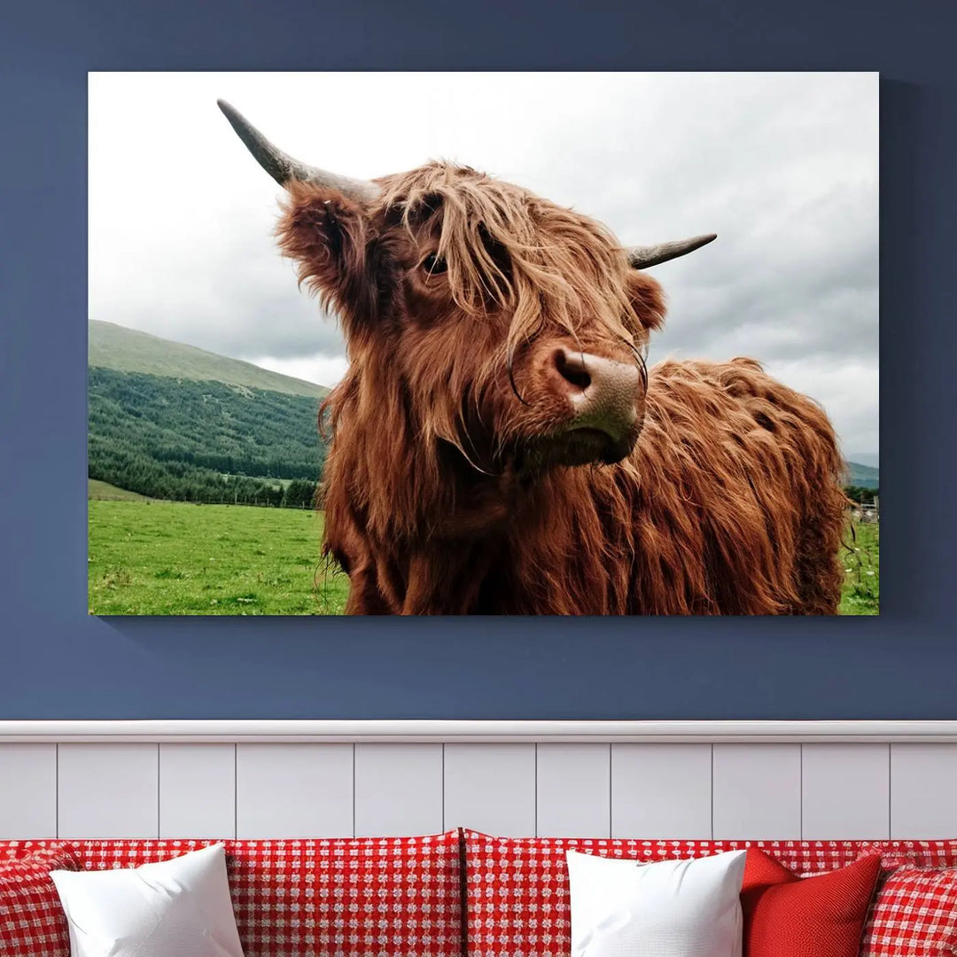 This tranquil "Highland Cow Canvas Wall Art Print" is crafted on museum-quality canvas with a UV-protective coating. Gallery wrapped, it adds beauty on its own.