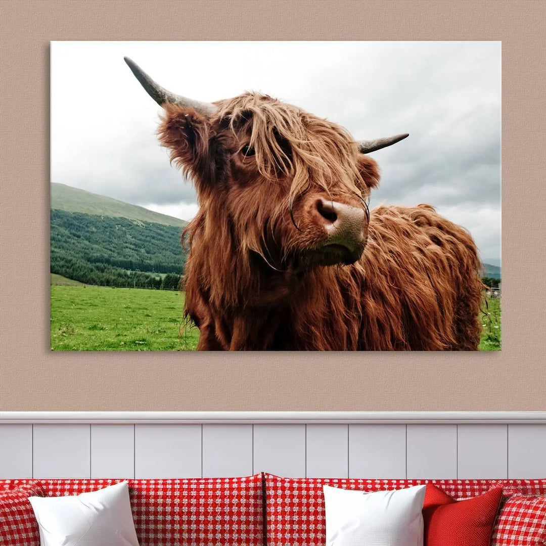 This tranquil "Highland Cow Canvas Wall Art Print" is crafted on museum-quality canvas with a UV-protective coating. Gallery wrapped, it adds beauty on its own.