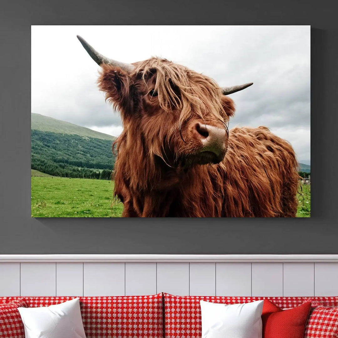 This tranquil "Highland Cow Canvas Wall Art Print" is crafted on museum-quality canvas with a UV-protective coating. Gallery wrapped, it adds beauty on its own.