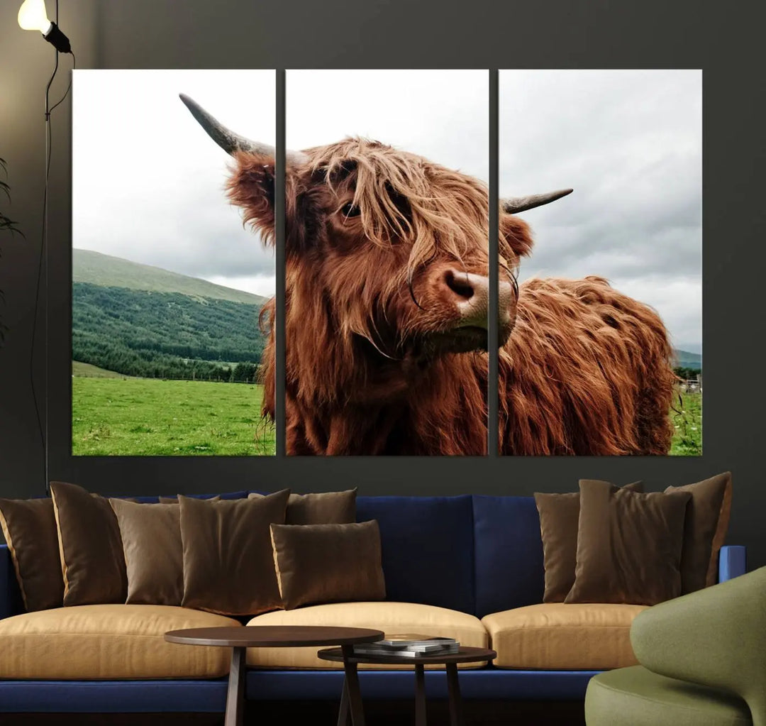 This tranquil "Highland Cow Canvas Wall Art Print" is crafted on museum-quality canvas with a UV-protective coating. Gallery wrapped, it adds beauty on its own.