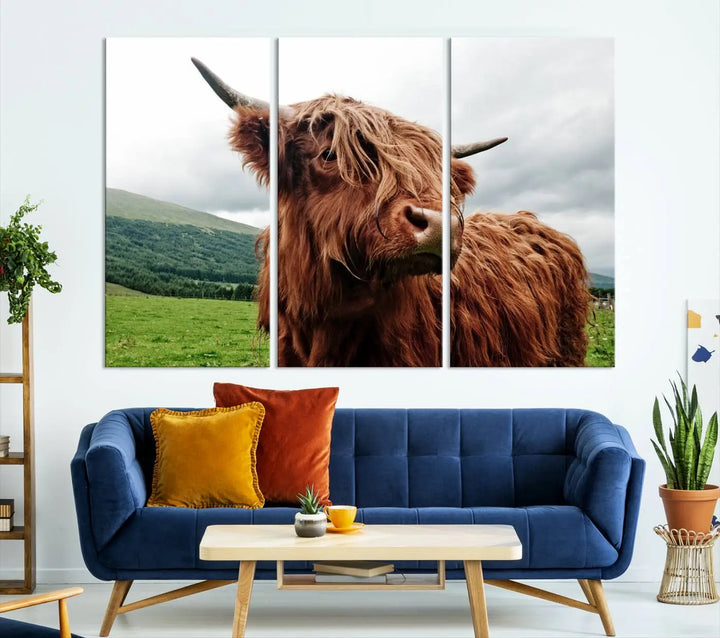 This tranquil "Highland Cow Canvas Wall Art Print" is crafted on museum-quality canvas with a UV-protective coating. Gallery wrapped, it adds beauty on its own.