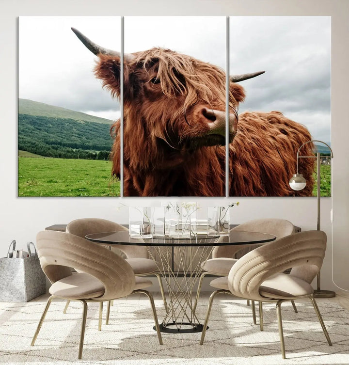 This tranquil "Highland Cow Canvas Wall Art Print" is crafted on museum-quality canvas with a UV-protective coating. Gallery wrapped, it adds beauty on its own.