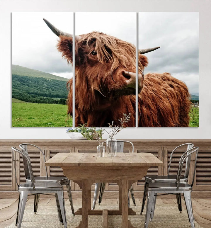 This tranquil "Highland Cow Canvas Wall Art Print" is crafted on museum-quality canvas with a UV-protective coating. Gallery wrapped, it adds beauty on its own.