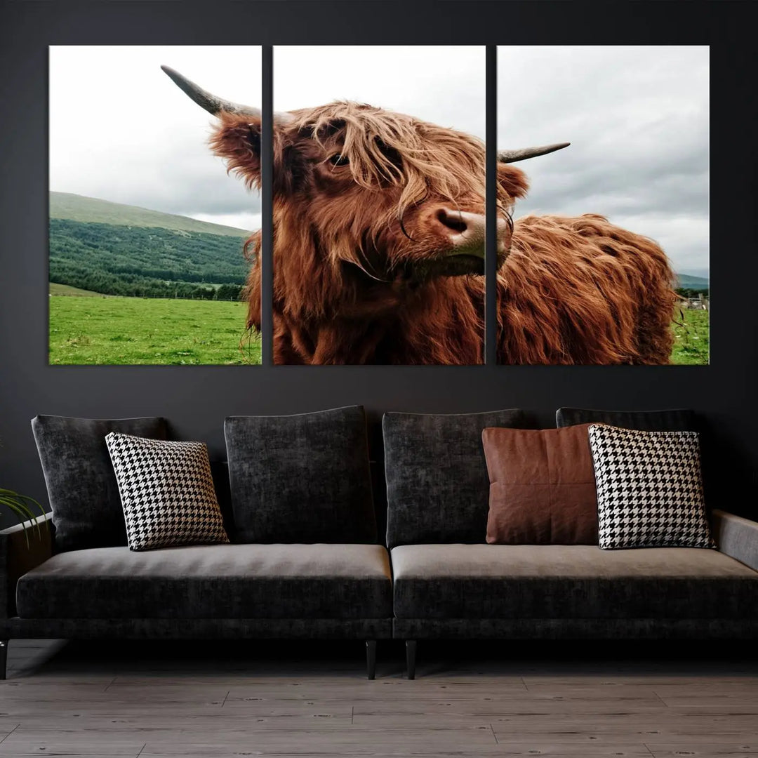 This tranquil "Highland Cow Canvas Wall Art Print" is crafted on museum-quality canvas with a UV-protective coating. Gallery wrapped, it adds beauty on its own.