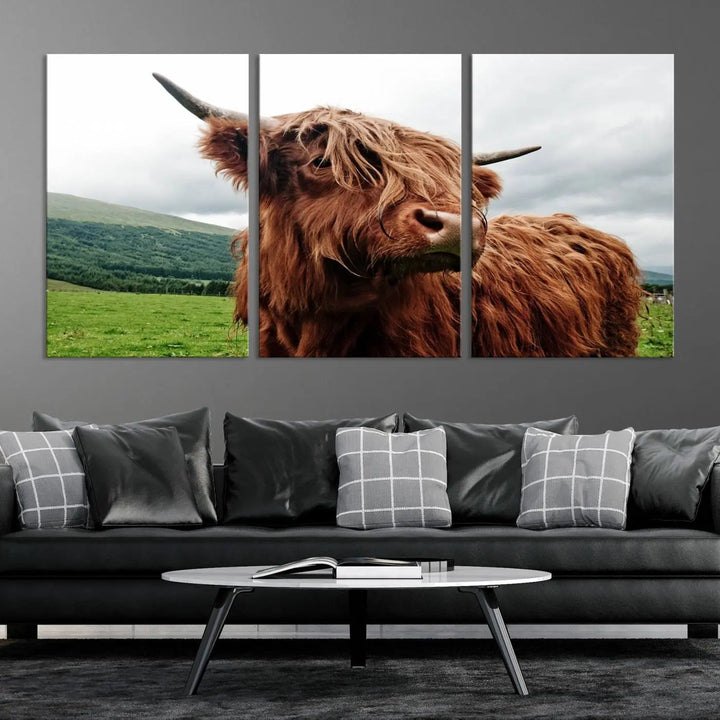 This tranquil "Highland Cow Canvas Wall Art Print" is crafted on museum-quality canvas with a UV-protective coating. Gallery wrapped, it adds beauty on its own.