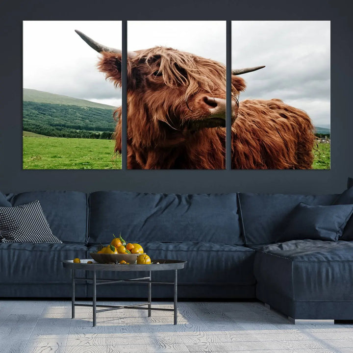 This tranquil "Highland Cow Canvas Wall Art Print" is crafted on museum-quality canvas with a UV-protective coating. Gallery wrapped, it adds beauty on its own.