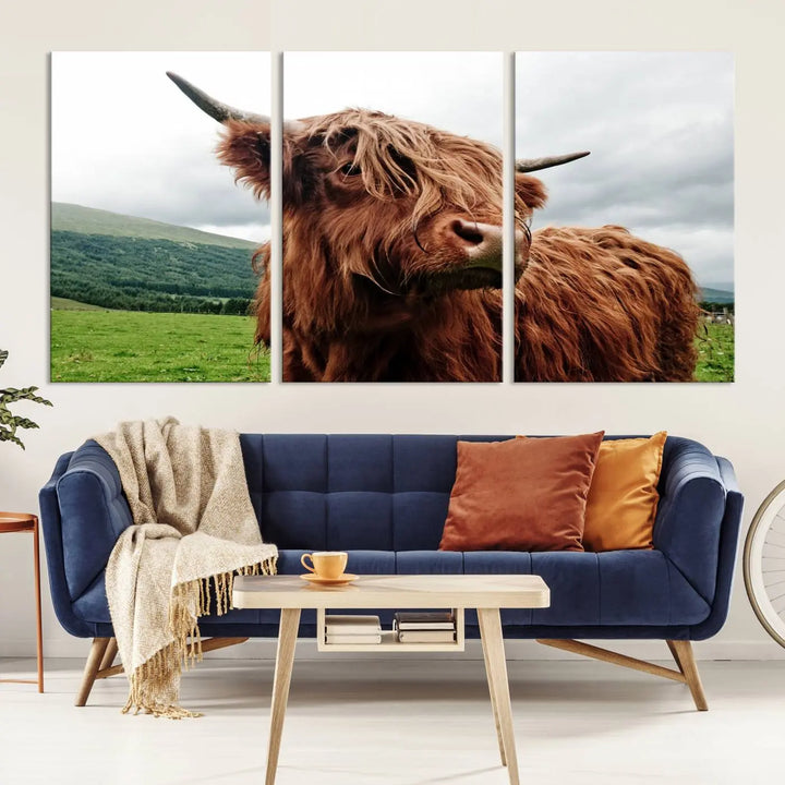 This tranquil "Highland Cow Canvas Wall Art Print" is crafted on museum-quality canvas with a UV-protective coating. Gallery wrapped, it adds beauty on its own.