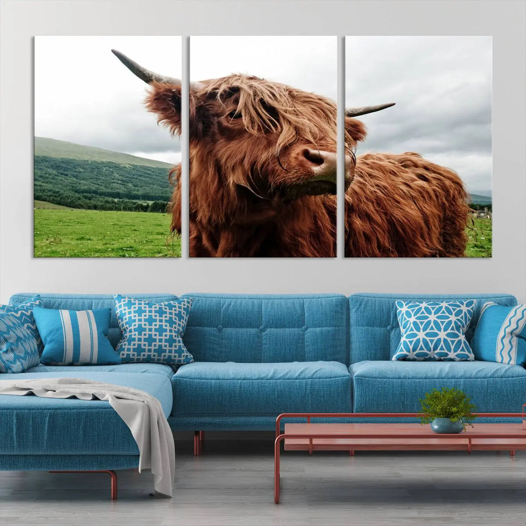 This tranquil "Highland Cow Canvas Wall Art Print" is crafted on museum-quality canvas with a UV-protective coating. Gallery wrapped, it adds beauty on its own.