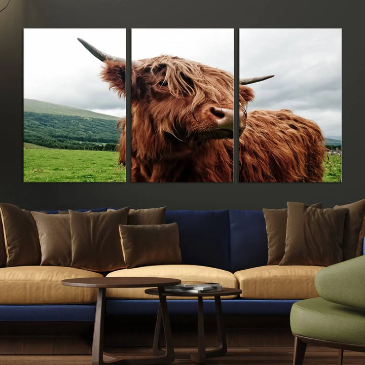 This tranquil "Highland Cow Canvas Wall Art Print" is crafted on museum-quality canvas with a UV-protective coating. Gallery wrapped, it adds beauty on its own.