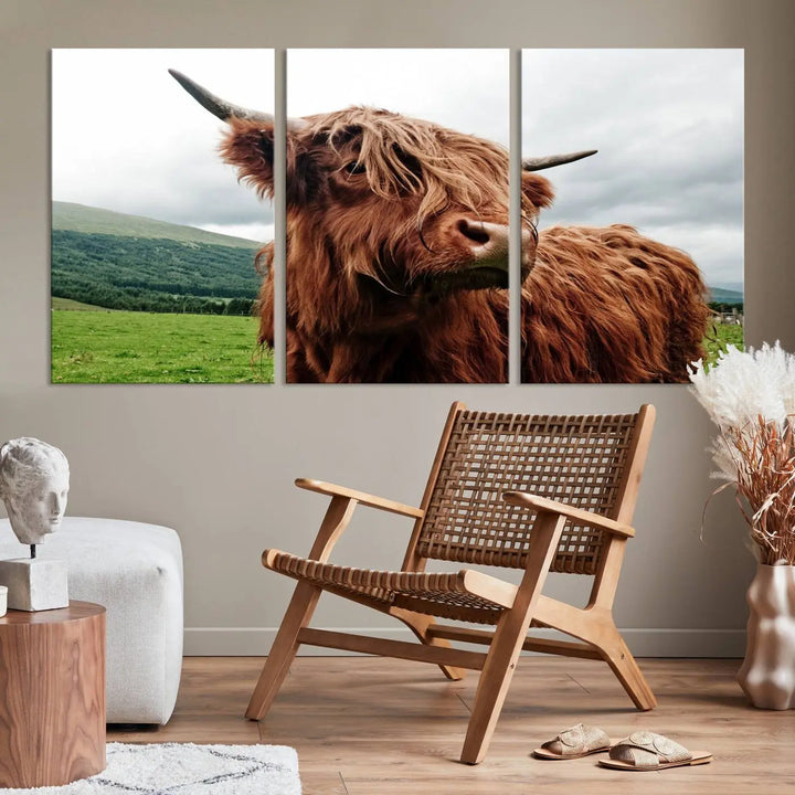 This tranquil "Highland Cow Canvas Wall Art Print" is crafted on museum-quality canvas with a UV-protective coating. Gallery wrapped, it adds beauty on its own.