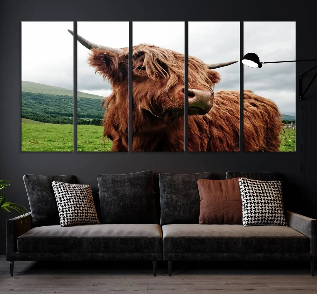 This tranquil "Highland Cow Canvas Wall Art Print" is crafted on museum-quality canvas with a UV-protective coating. Gallery wrapped, it adds beauty on its own.