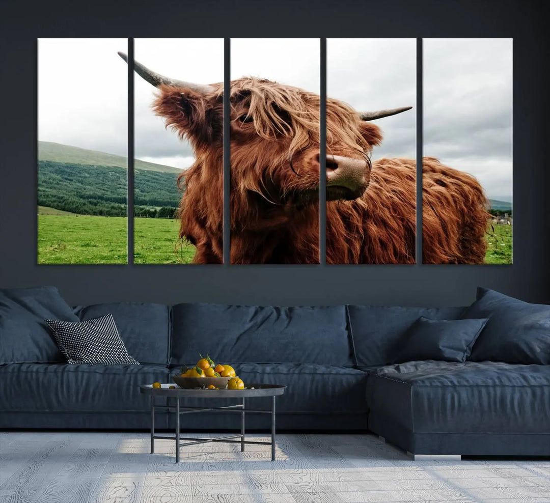 This tranquil "Highland Cow Canvas Wall Art Print" is crafted on museum-quality canvas with a UV-protective coating. Gallery wrapped, it adds beauty on its own.