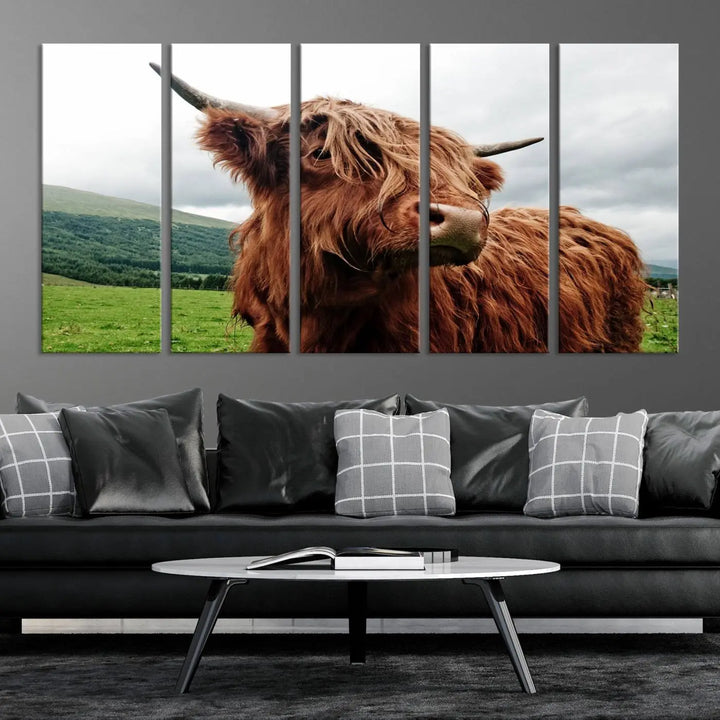 This tranquil "Highland Cow Canvas Wall Art Print" is crafted on museum-quality canvas with a UV-protective coating. Gallery wrapped, it adds beauty on its own.