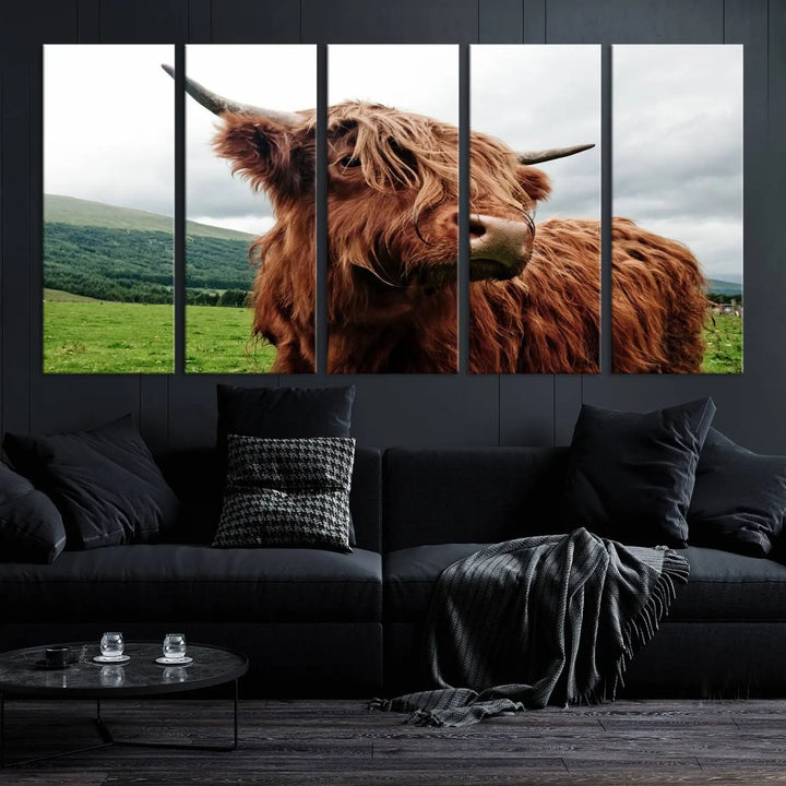 This tranquil "Highland Cow Canvas Wall Art Print" is crafted on museum-quality canvas with a UV-protective coating. Gallery wrapped, it adds beauty on its own.