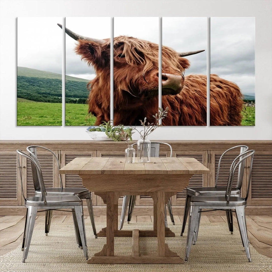 This tranquil "Highland Cow Canvas Wall Art Print" is crafted on museum-quality canvas with a UV-protective coating. Gallery wrapped, it adds beauty on its own.