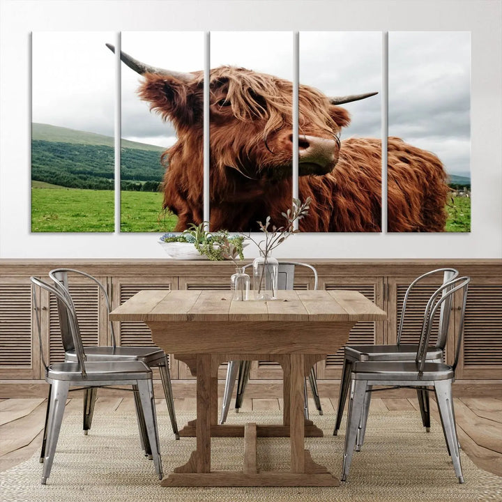 This tranquil "Highland Cow Canvas Wall Art Print" is crafted on museum-quality canvas with a UV-protective coating. Gallery wrapped, it adds beauty on its own.