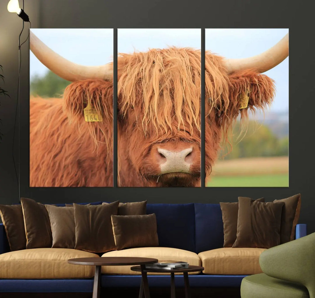 Highland Cow Close-up Canvas Wall Art Print Multi Panel Canvas Set Artwork 