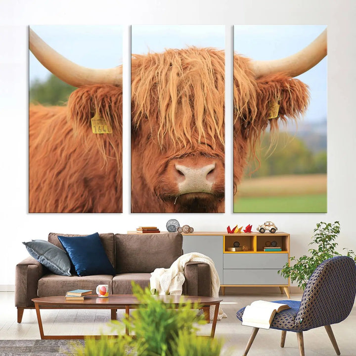 Highland Cow Close-up Canvas Wall Art Print Multi Panel Canvas Set Artwork 