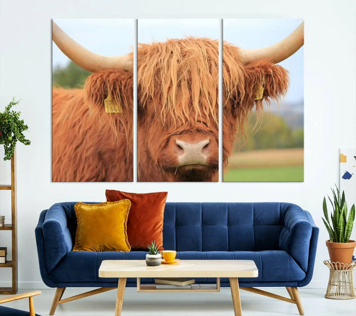 Highland Cow Close-up Canvas Wall Art Print Multi Panel Canvas Set Artwork 