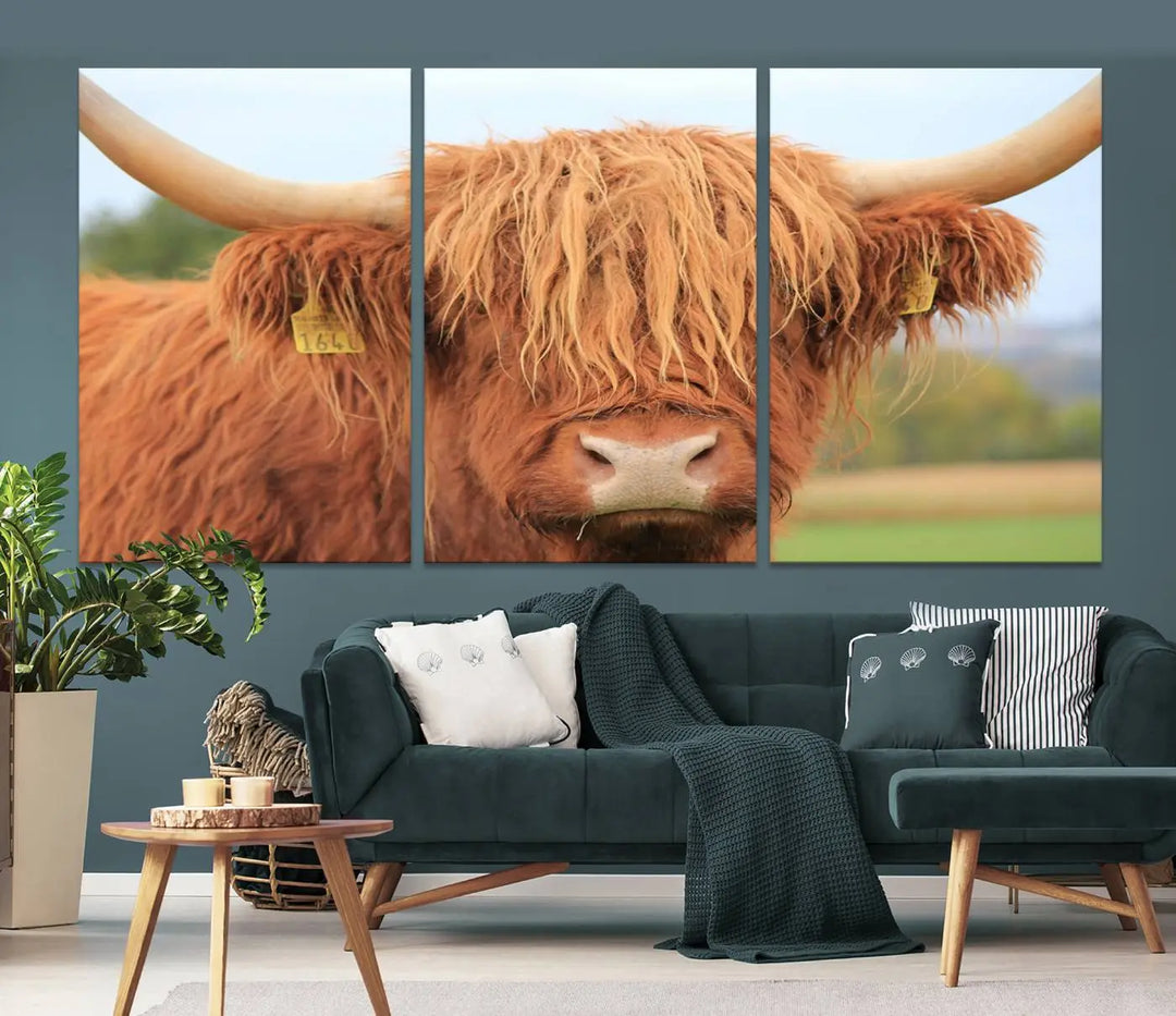 Highland Cow Close-up Canvas Wall Art Print Multi Panel Canvas Set Artwork 