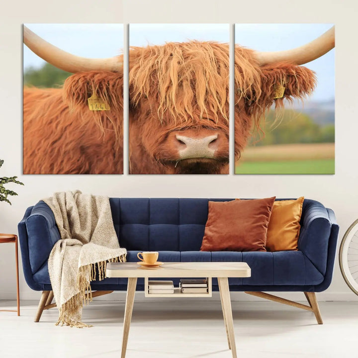 Highland Cow Close-up Canvas Wall Art Print Multi Panel Canvas Set Artwork 