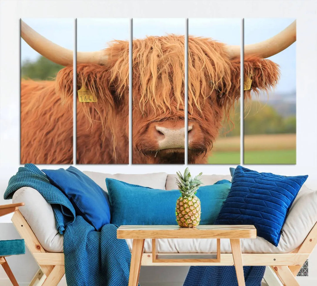 Highland Cow Close-up Canvas Wall Art Print Multi Panel Canvas Set Artwork 