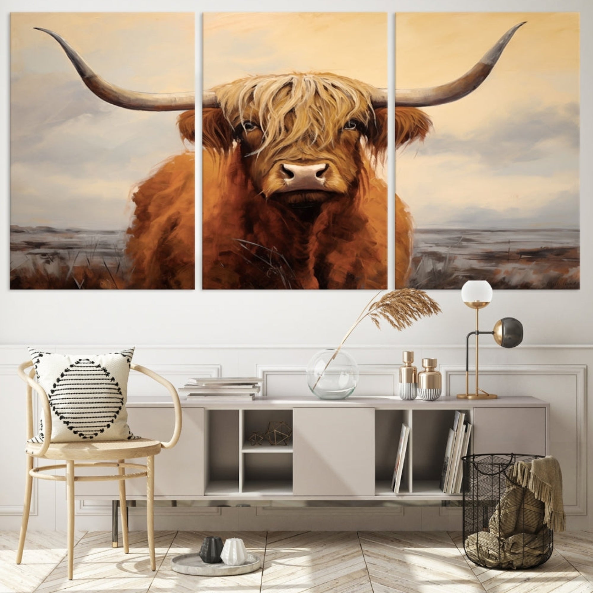 Edit-Images-Highland Cow Wall Art Canvas Print - Rustic Modern Decor for Living Room, Office, Dining Room