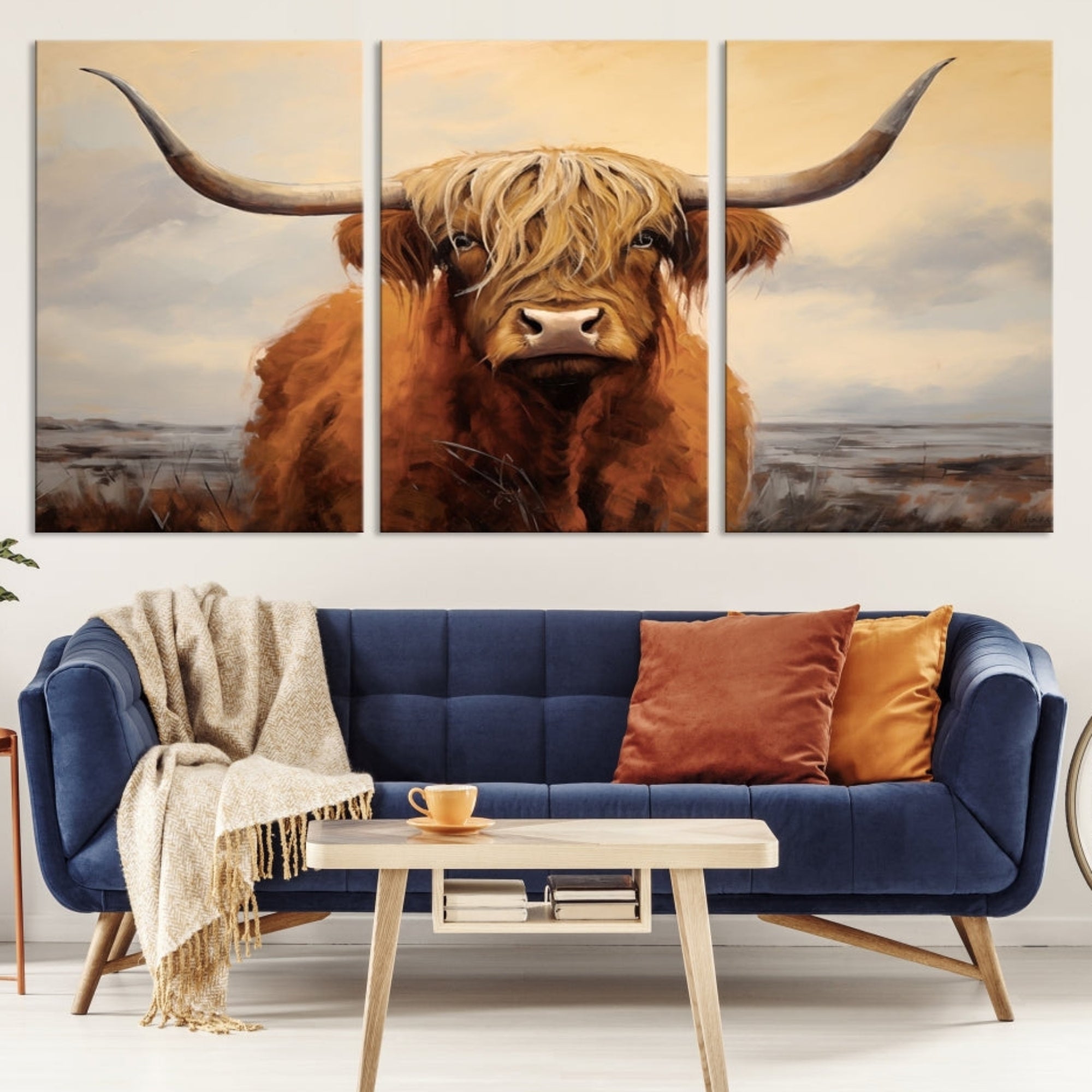 Edit-Images-Highland Cow Wall Art Canvas Print - Rustic Modern Decor for Living Room, Office, Dining Room