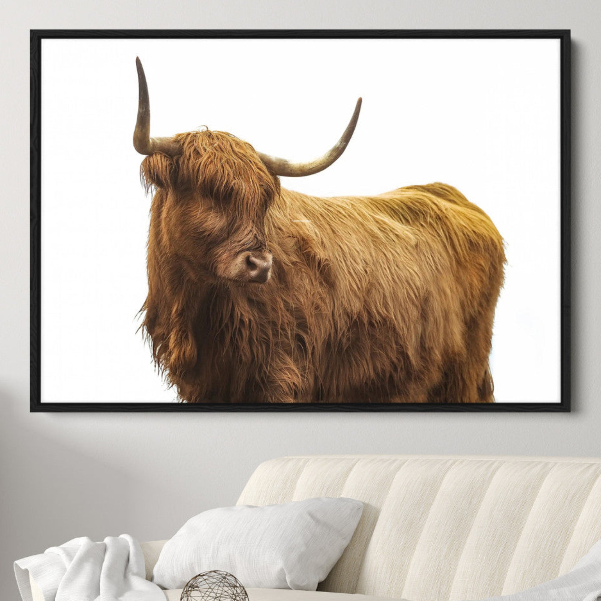 -Highland Cow Wall Art Canvas Print, Scottish Bull Print, Framed Rustic Farmhouse Art Print, Large